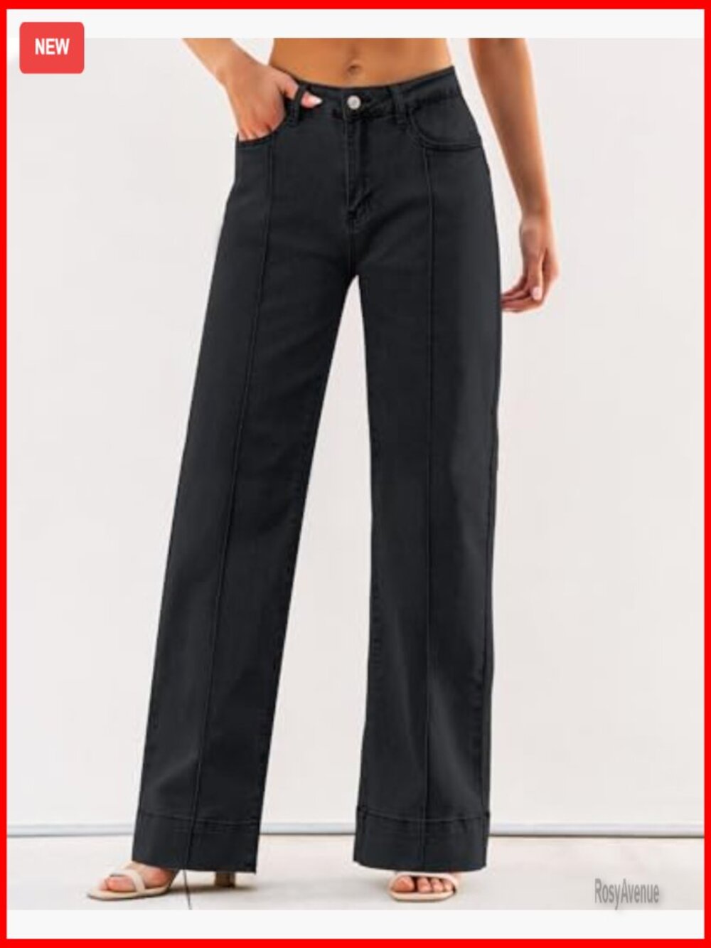 High Waist Wide Leg Baggy Jeans Stretchy Denim Trouser Pants - Picture 3 of 7